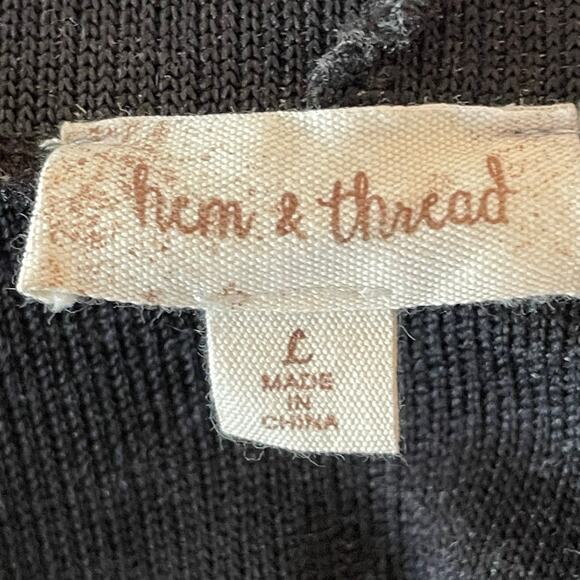 Hem & Thread Marled Gray Rib Knit Hooded Pullover Top Twist Front LARGE Cozy - Picture 5 of 6